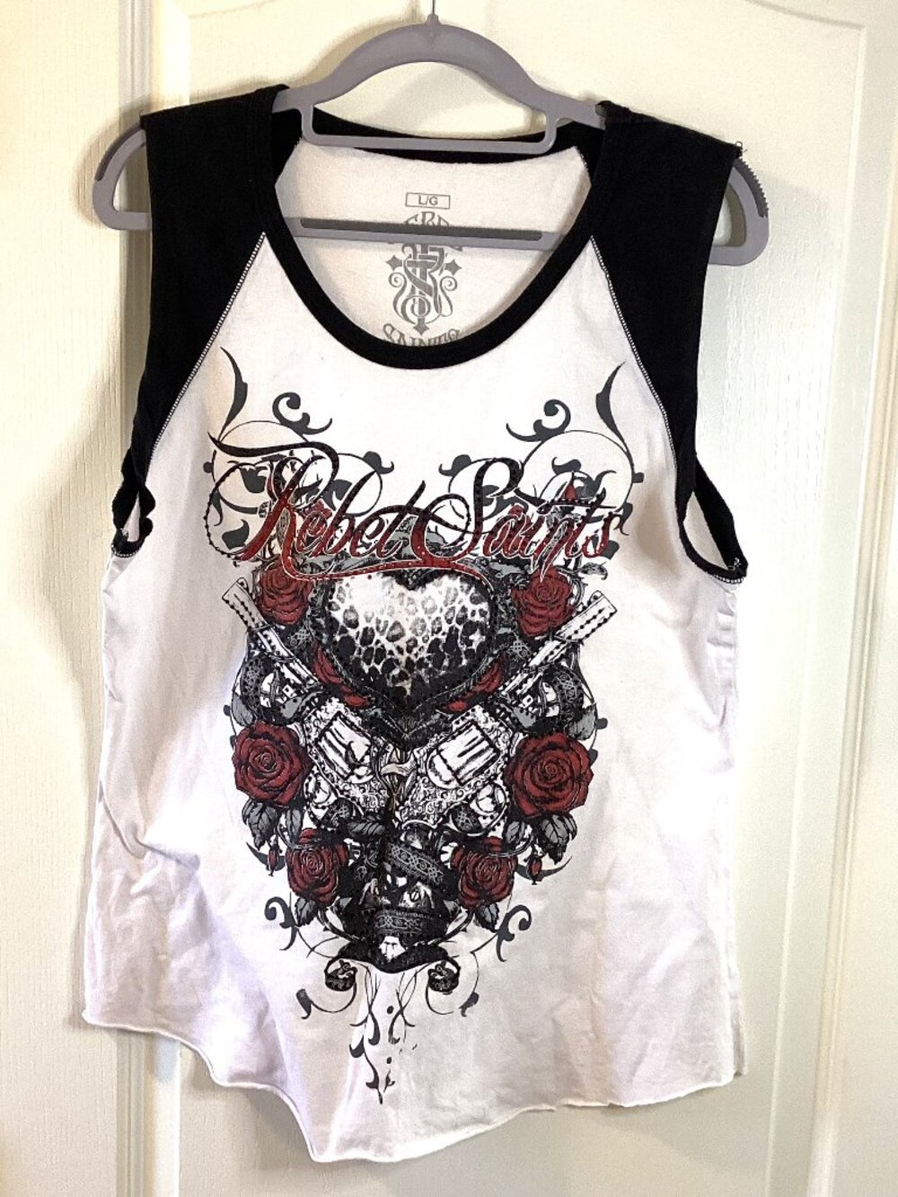 Rebel Saint by Affliction Women's Sleeveless Top Size L Graphic T-Shirt